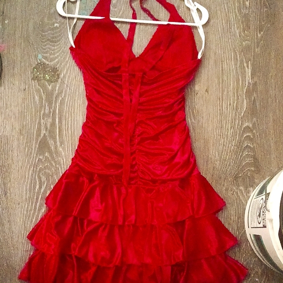 Shiny red xoxo halter dress, size M - Picture 2 of 2